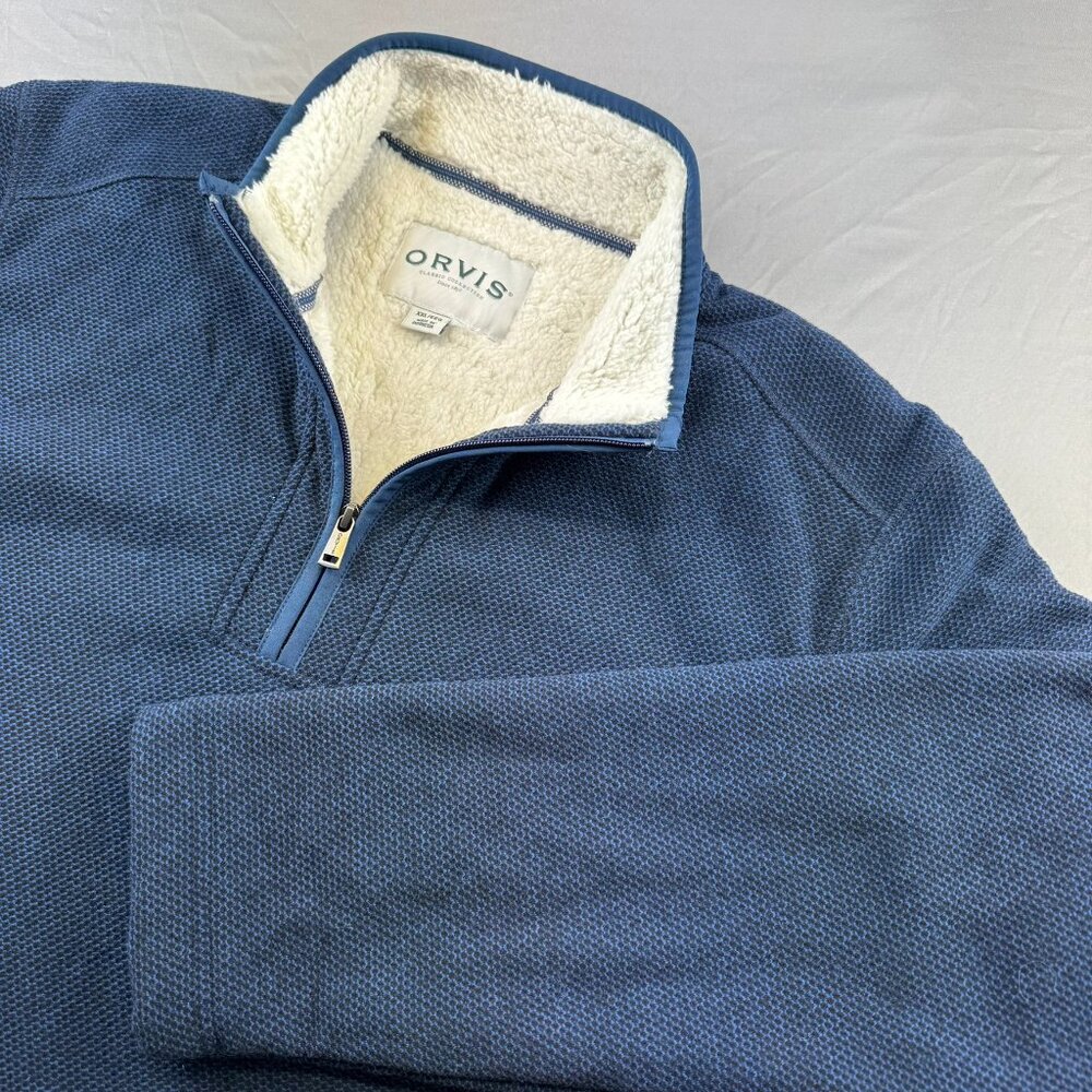 Orvis 1/4 Zip Fleece Lined Pullover Sweater Jacket Mens Size XXL Color Blue